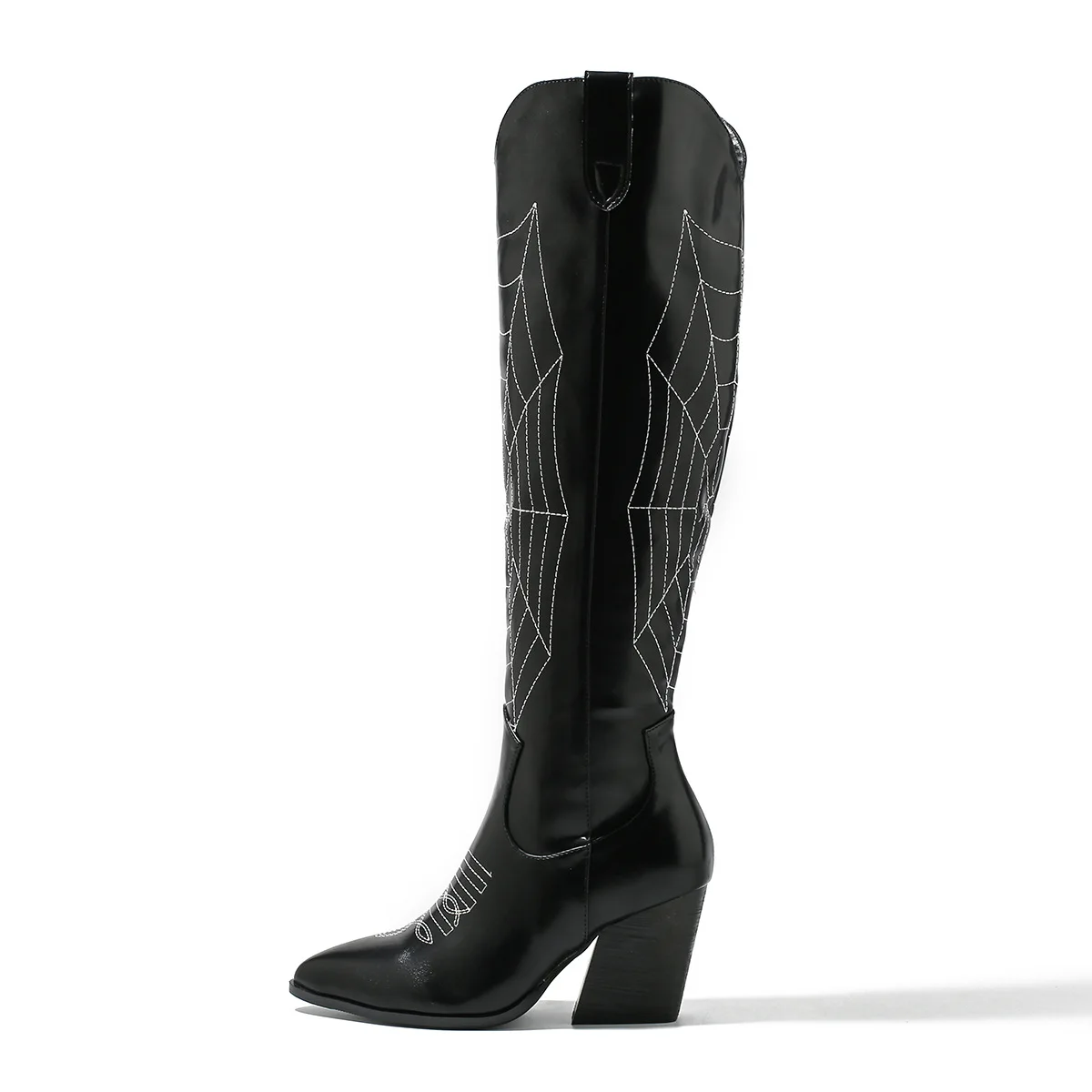 

Женские сапоги, трендовые зимние черные сапоги до колена с острым носком, тексана в Западном ковбойском стиле, 2023