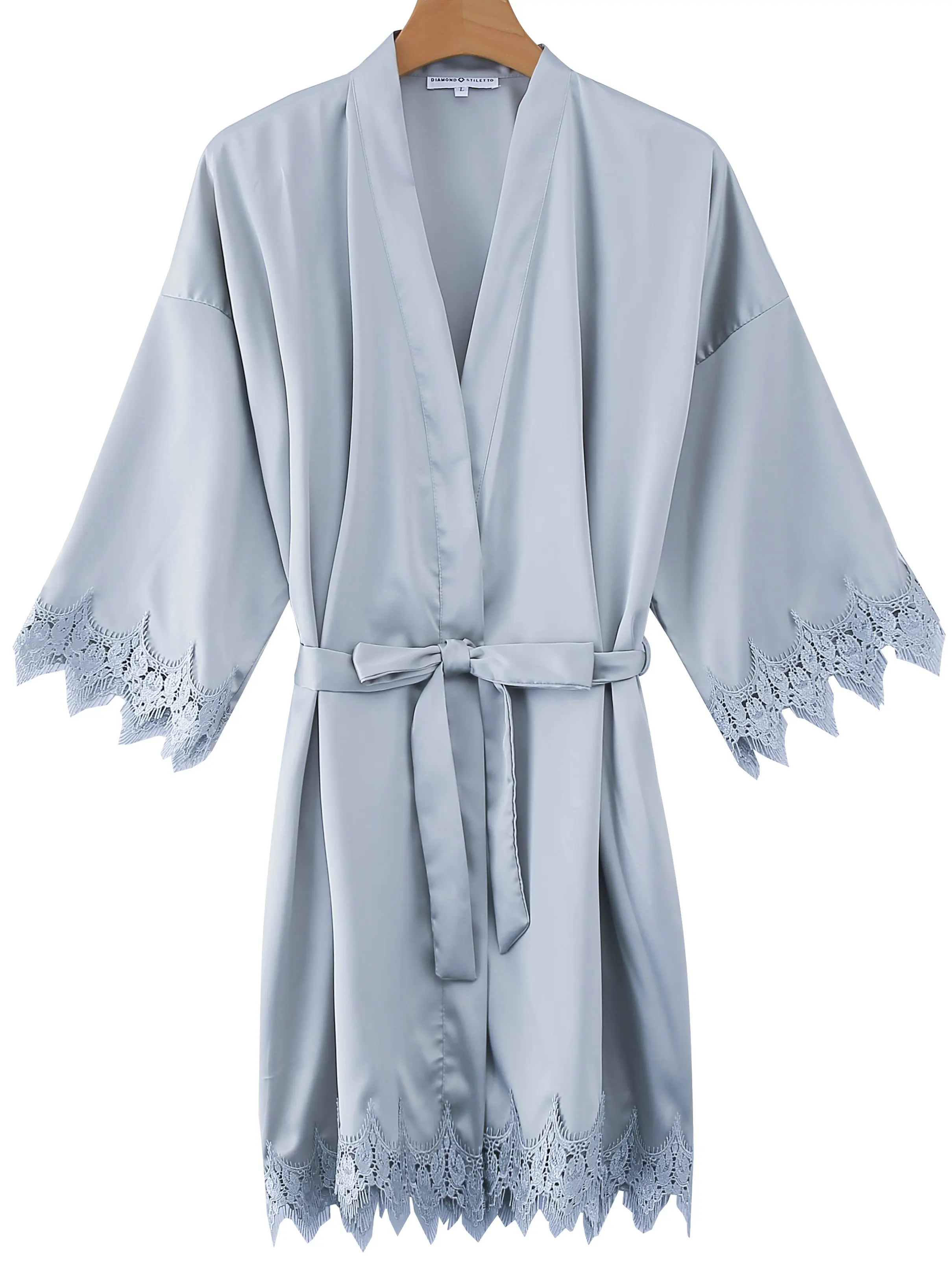 Matt Satin Lace Robe Gown Bridal Wedding Bride Robes Bridesmaid Kimono Robe Bridal Robes Dusty Blue bridesmaid robes bathrobe