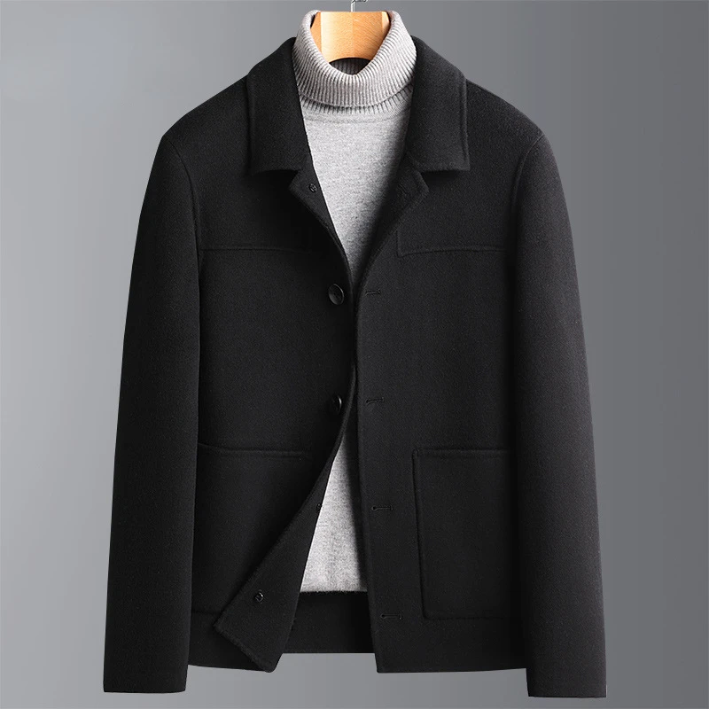 

Men's Wool Jacket Korean Casual Wool Jacket Luxury Cashmere Windbreaker Pocket Casual 2023 Real Wool Leather Coat Men Casacos