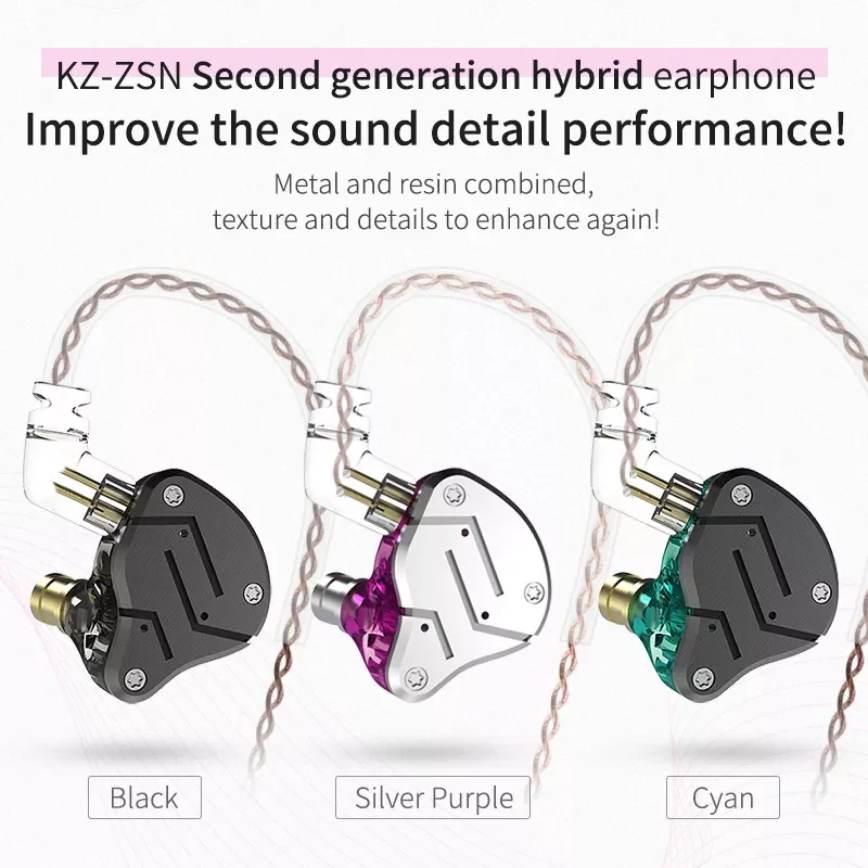 

2023New KZ ZSN Earphones 1DD+1BA Hybrid In Ear Monitor Noise Cancelling HiFi Music Earbuds Sports Stereo Bass Headset With Micro