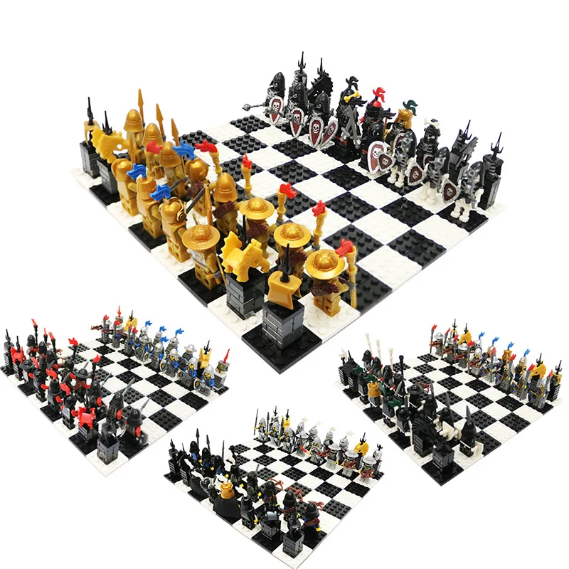 

International Chess Blocks Medieval Knight VS Undead Army Soldier DIY Assembling Building Block Bricks Educational Kids Toys