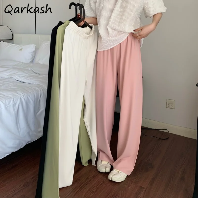 Wide Leg Casual Pants Women Summer Thin Clothing Vintage Trousers All-match College Mopping Design Teens Aesthetic Pantalones