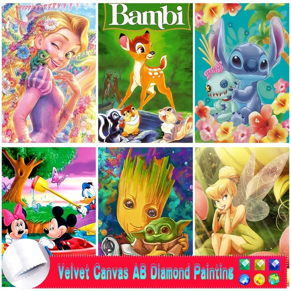 

Disney 5D DIY AB Velvet Canvas Diamond Painting Cartoon Minnie Mickey Mouse Bambi Mosaic Embroidery Home Decor Gift