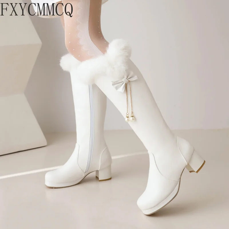 FXYCMMCQ 2022 Autumn/Winter Round Toe High-heeled Thick Velvet Elastic Boots Temperament All-match High-heeled Women's BootsF631