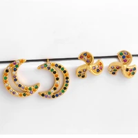 original design luxury rainbow micro pave zircon woman earrings moon windmill stud earring girls fine jewelry gift