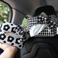fashion classic plaid bowknot car headrest tissue bag auto seat hanging sun visor paper box tower holder styling car accessories