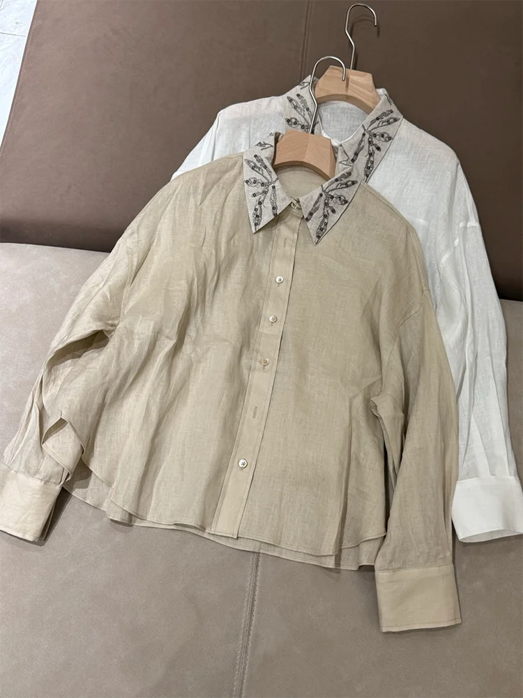 Женская рубашка с длинными рукавами и вышитыми пайетками весенняя новая