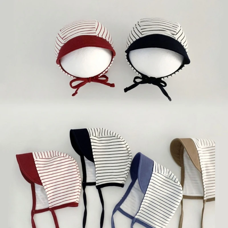 

Autumn Baby Hat Stripe Cotton Kids Girl Boys Winter Bonnet Hats Solid Color Lacing Children Toddler Cap Beanie Newborn