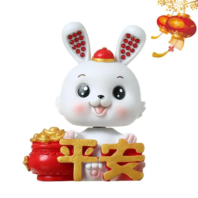 

Small Chinese Rabbit Car Figurines Resin Shaking Head Miniature Rabbit Ornaments Cute Rabbit Ornament For Spring Festival