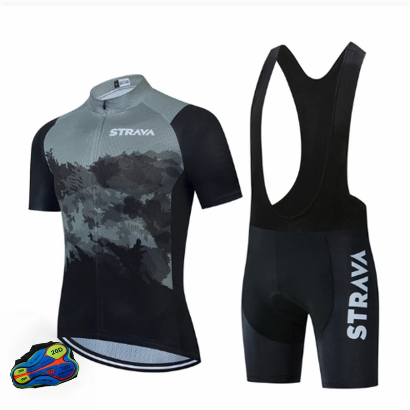 

Men's Summer Cycling Sets Zipper Heat Transfer Cycling Jersey Wholesale Custom Cycling Suit Breathable Short Sleeve Suit STRAVA