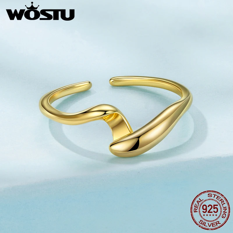 WOSTU кольцо из стерлингового серебра 925 пробы 2 в 1 простые линии золотого