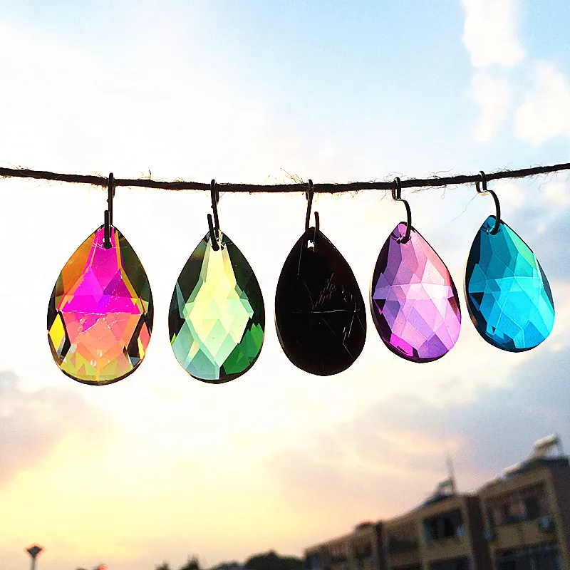 

Top Quality 5pcs/lot 38mm Angel's Tears Faceted Crystal Chandelier Pendants Glass DIY Suncatcher (+Free rings) Lighting Prisms