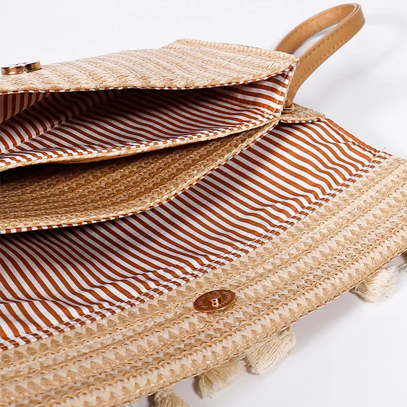 Женский соломенный клатч с бахромой модная плетеная Сумка-зажим клатчи женская