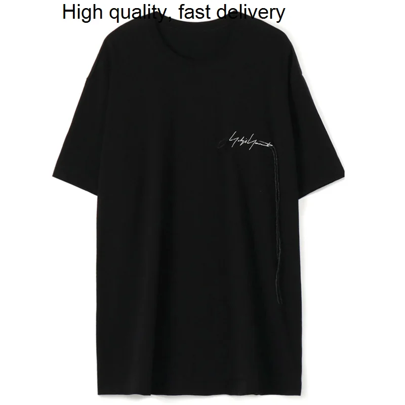 Embroidery Yohji Yamamoto Autograph Hemp Rope Pure Cotton Baggy Round Neck Short Sleeve T-Shirt For Men And Women