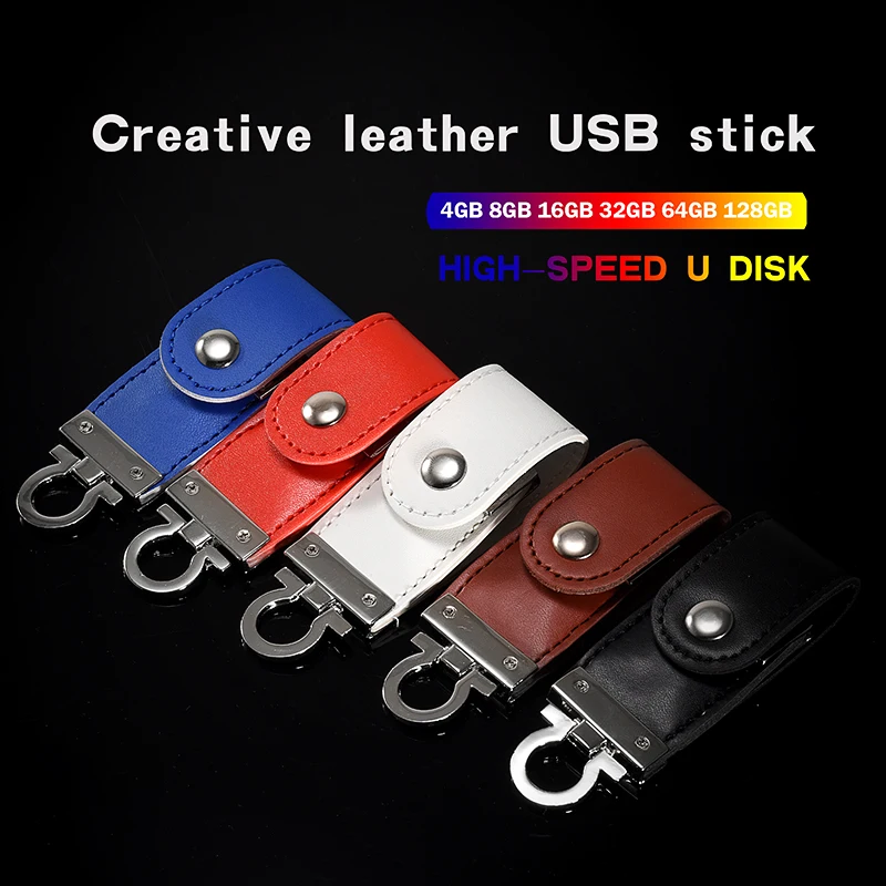 

JASTER Metal USB Flash Drive 64GB Leather Pen Drives 32GB Free Custom LOGO Memory Stick 16GB Keychain Pendrive 8GB U Disk 4GB