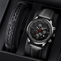 fashion mens sports watches men business quartz wrist watch man casual black leather bracelet calendar date luminous clock