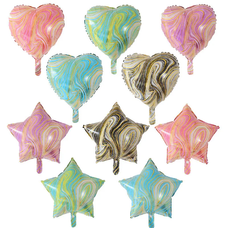 

10pcs 18" Marble Agate Heart and Star Shaped Mylar Balloons Happy Birthday Agate Ballon Toy Baby Shower Decor Wedding Air Globos