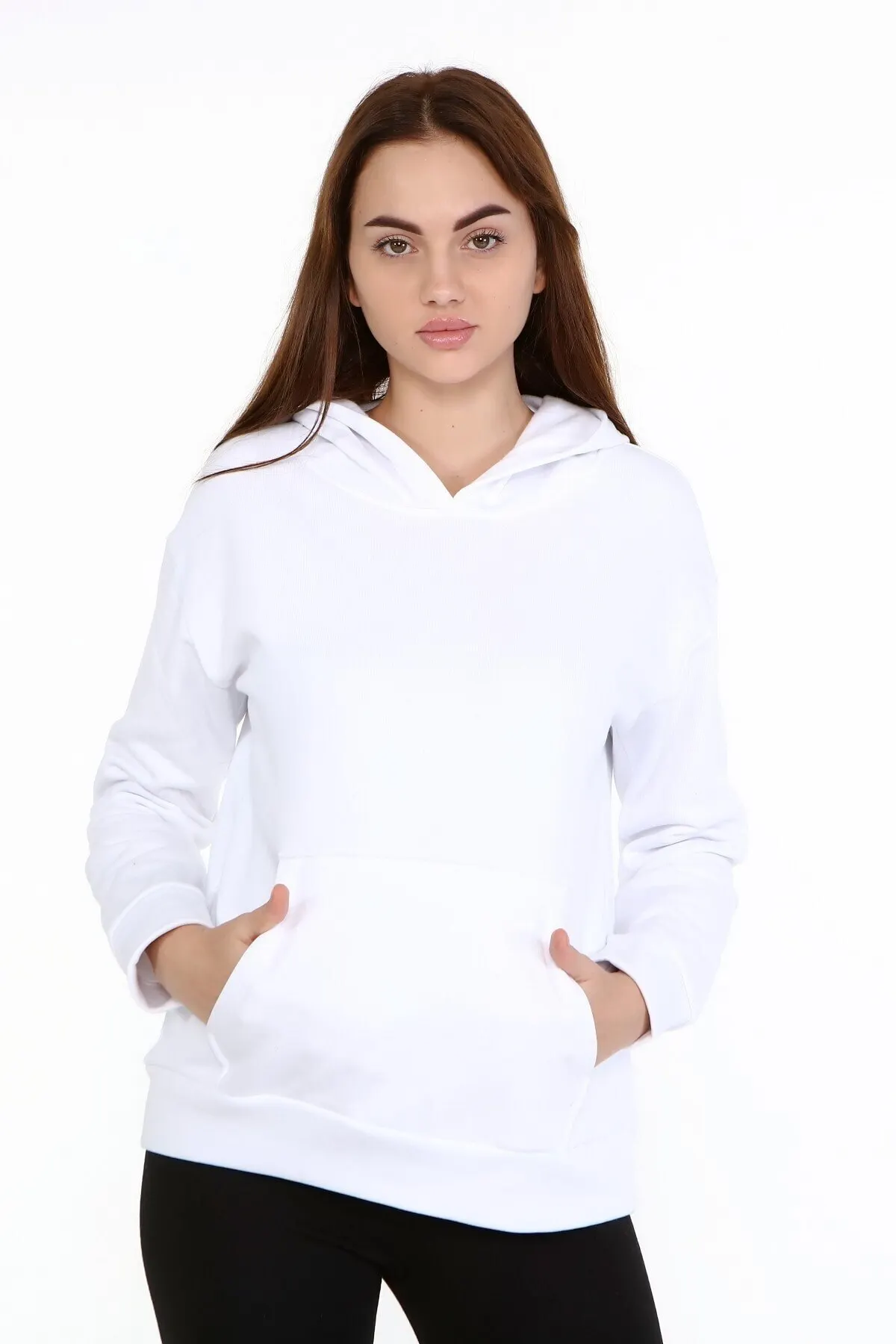

Women's Sweatshirt White Hooded Inner Fleece kangaroo Pocket Detail Long Sleeve Hoodies Fashion All Season New Pullovers Fleece