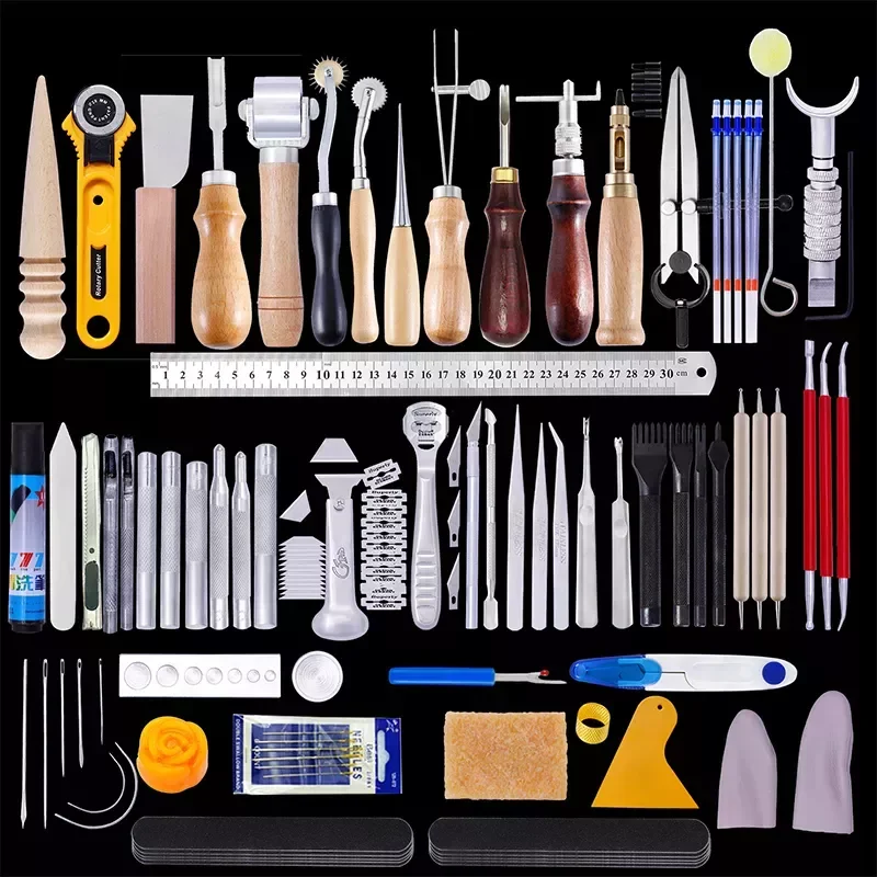 

L7 Professional Leather Craft Tools Kit Hand Cutter Carving Stitching Punch Carving Work Leather Tool Set Accessories