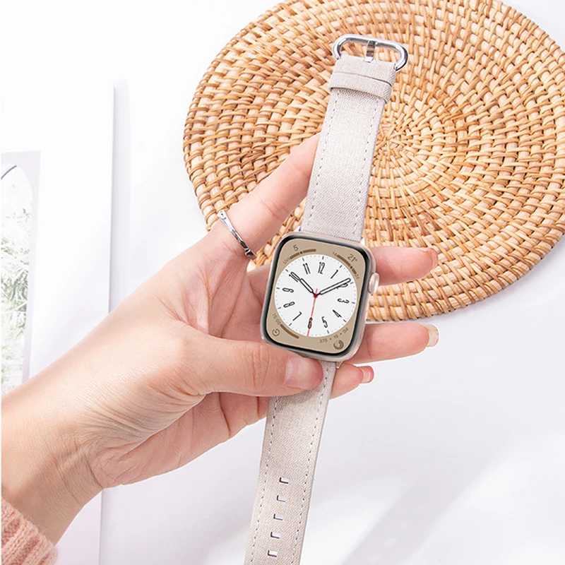 Canvas Nylon Strap for Apple watch band 44mm 40mm 38mm 42mm ultra 49mm Loop bracelet correa iwatch series 7 SE 6 5 4 8 45mm 41mm
