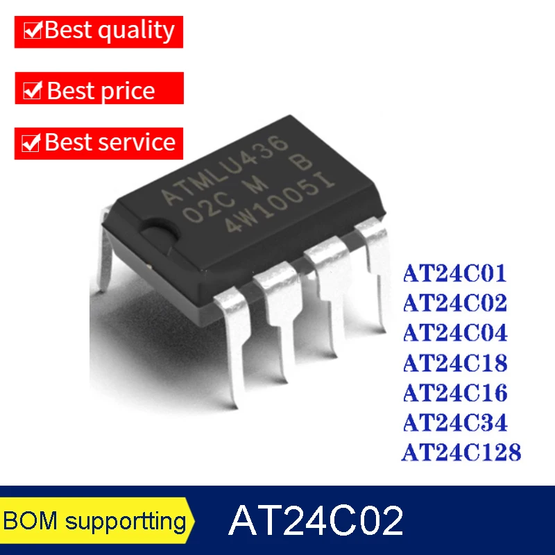 

50 шт./партия AT24C04 C01 24CC02 24C04 24 C08N C16 C32 C64 C128 AN BN N DIP8 SMD большая интегральная микросхема