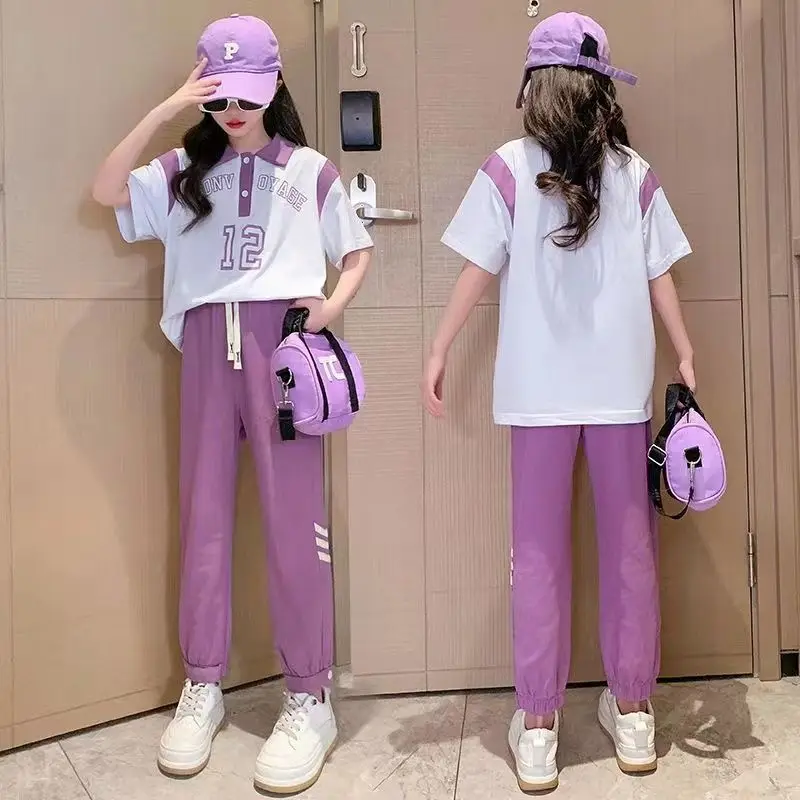 

Baby Girls Summer Children Clothes Set T-shirt + Long Pants Casual Tracksuit For Kids Clothing Two-Piece 6 8 10 12 14 Years