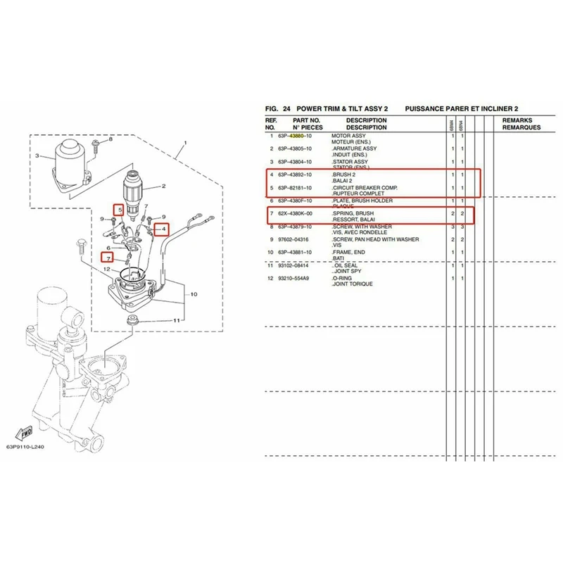 Набор угольных щеток 2X 63P-82181 для подвесного мотора Yamaha 2T &amp 4T 115HP 150HP отделочный