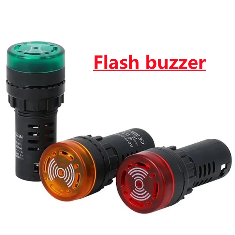 AD16-22SM 22 мм Диаметр панели переменного тока 12 В 24 В 110 В 220 В В Вспышка сигнала Красный светодиод Активный зуммер Звуковой сигнал Индикатор зеленый Желтый