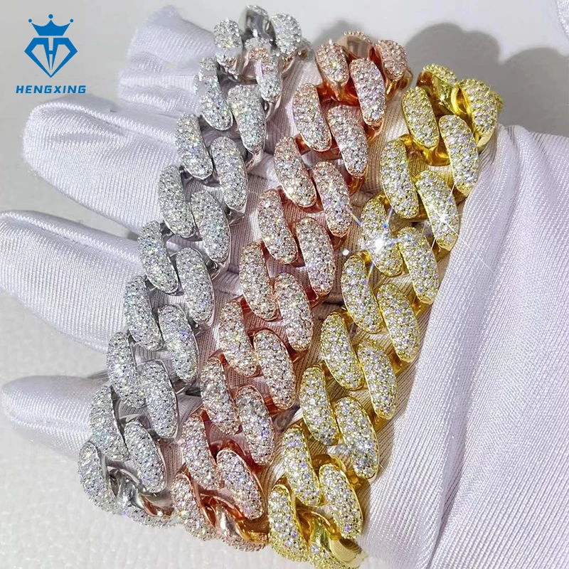 Браслеты-цепочки мужские из серебра 925 пробы с муассанитом 15 мм