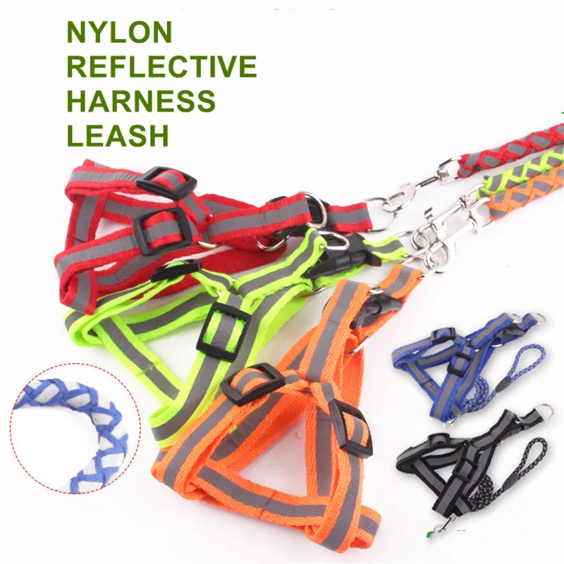 

Pet Reflective Dog Harness Leash Set Dogs Vest Chest Traction Round Rope Lead Night Outdoor Walking Durable P-Chain Accessories