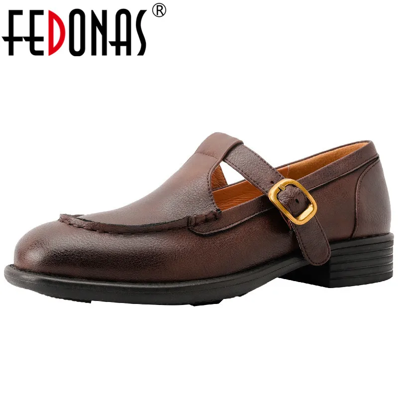 

FEDONAS/2023 повседневные женские туфли-лодочки в стиле ретро; Повседневные туфли из натуральной кожи на низком каблуке с Т-образным ремешком; Же...
