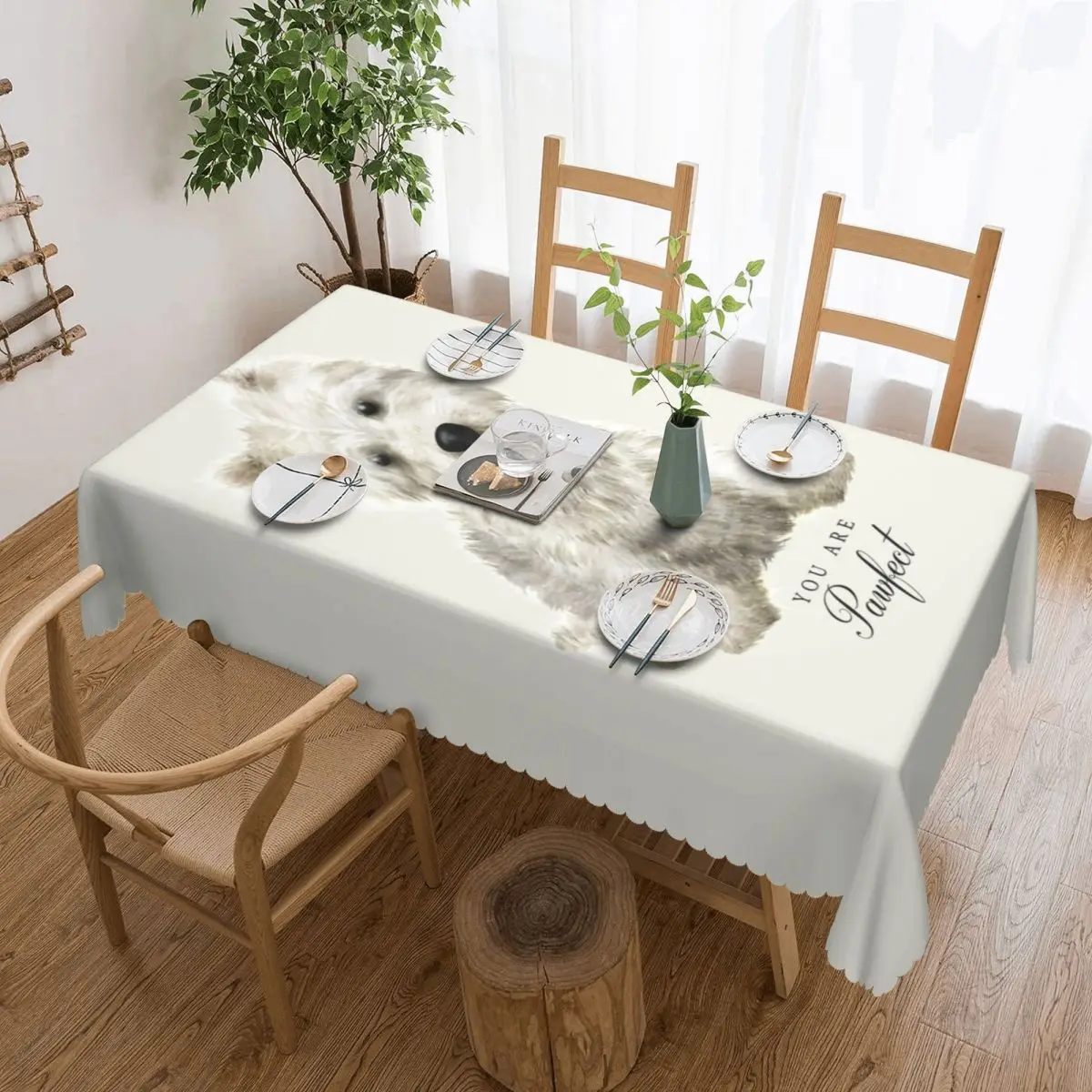 

Rectangular West Highland White Terrier Dog Table Cloth Oilproof Tablecloth Outdoor 40"-44" Table Cover
