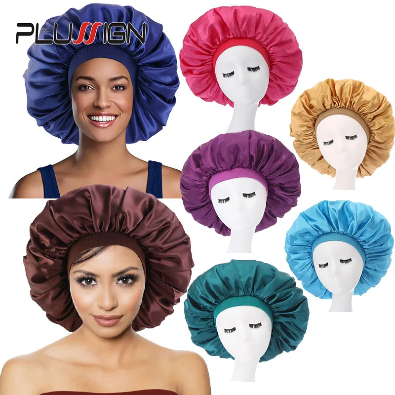 Plussign Satin Sleep Cap For Braid 5 Pieces Women Hair Bonnet Elastic Wide Band Hat Night Hat Hair Loss Cap For Salon Sleep Spa