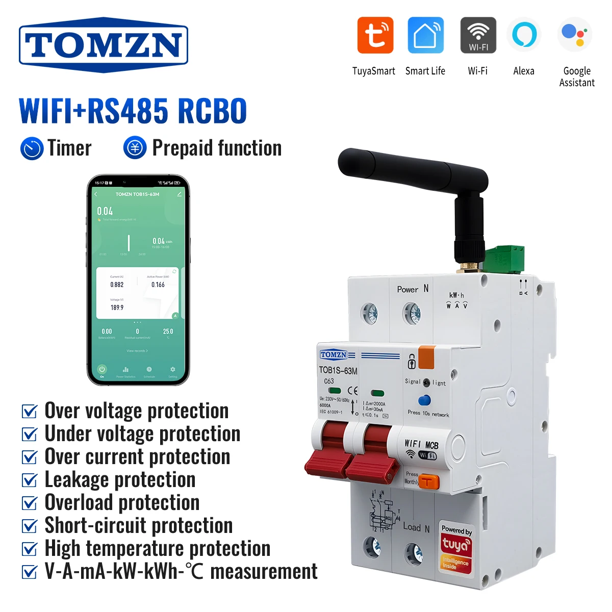 TOMZN TOB1S-63M Умный автоматический выключатель WiFi 1-63А
