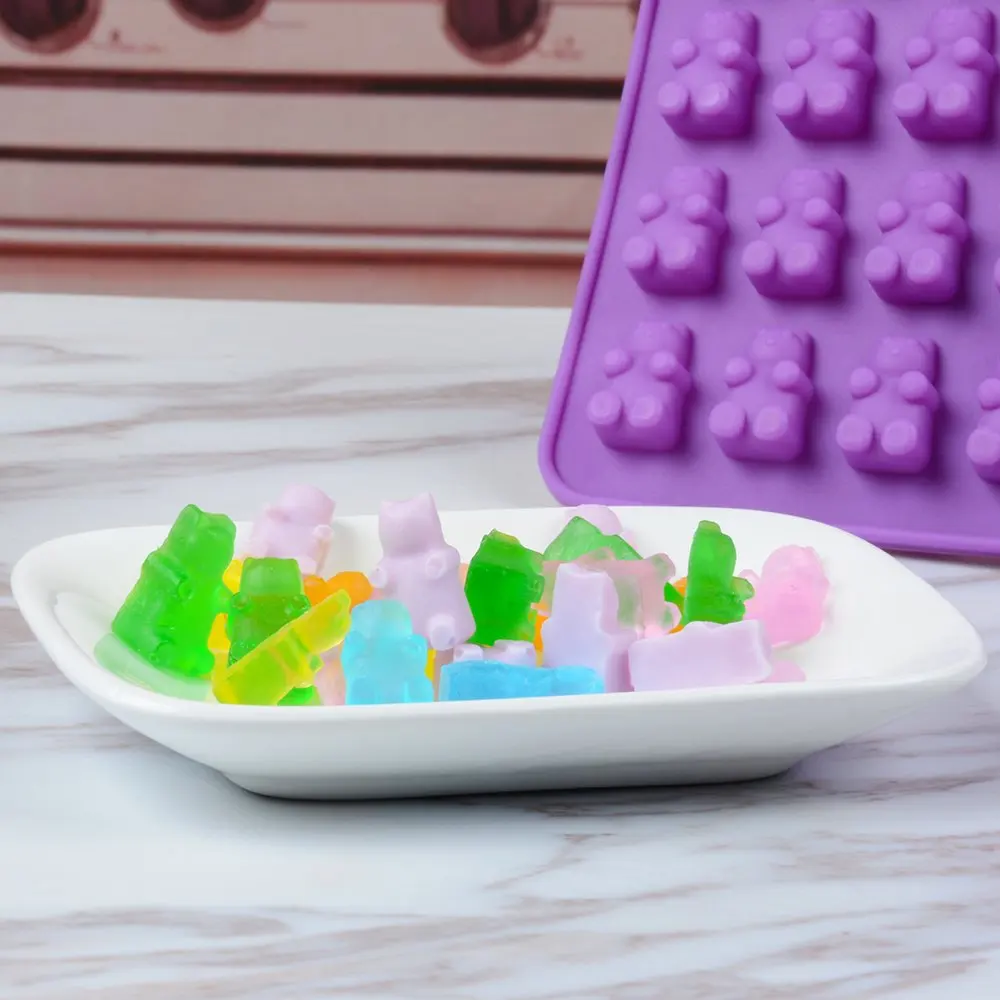 SILIKOLOVE Mini Gummy Bear Candy Mold Silicone Chocolate Gummy Molds with Dropper Nonstick Food Grade Confectionery Tools images - 6