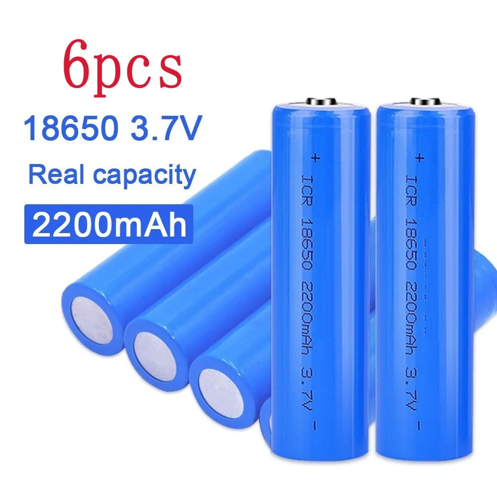 

6pcs True capacity 100% new original 18650 battery 3.7v 2200mah 18650 rechargeable lithium battery for flashlight batteries