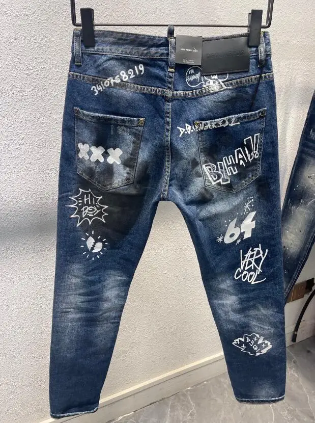 2022 New Dsquared2 Men's/Women's Jeans Fashion Washed Water Alphabet Print Micro-Stretch Pants Dsq087