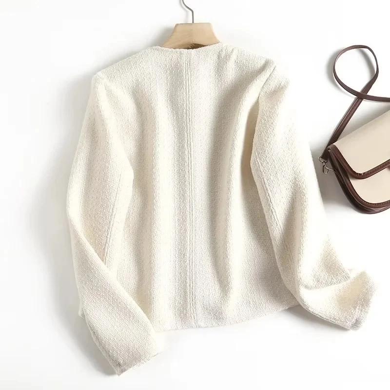 Elmsk 2023 England Style Texture Gold Single Breasted Fashion Simple Woolen Jacket Women