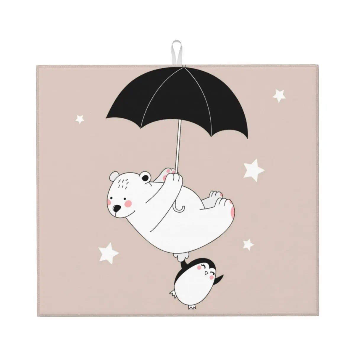 

White Bear Little Penguin Flying Umbrella Placemats For Table Absorbent Drying Mat For Kitchen Under Tables Plates Drink Coaster