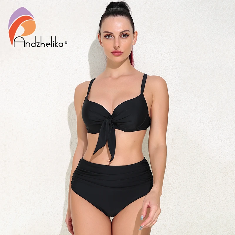 

Andzhelika Push Up Bikinis Women High Waist Two Pieces Swimsuit Sexy Halter Swimwear 2023 New Bathing Suit Beach Wear Monokini