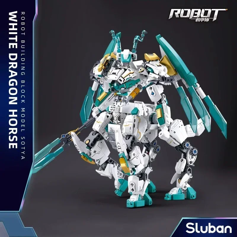 731 шт. белый дракон лошадь меха строительные блоки битва деформированная броня