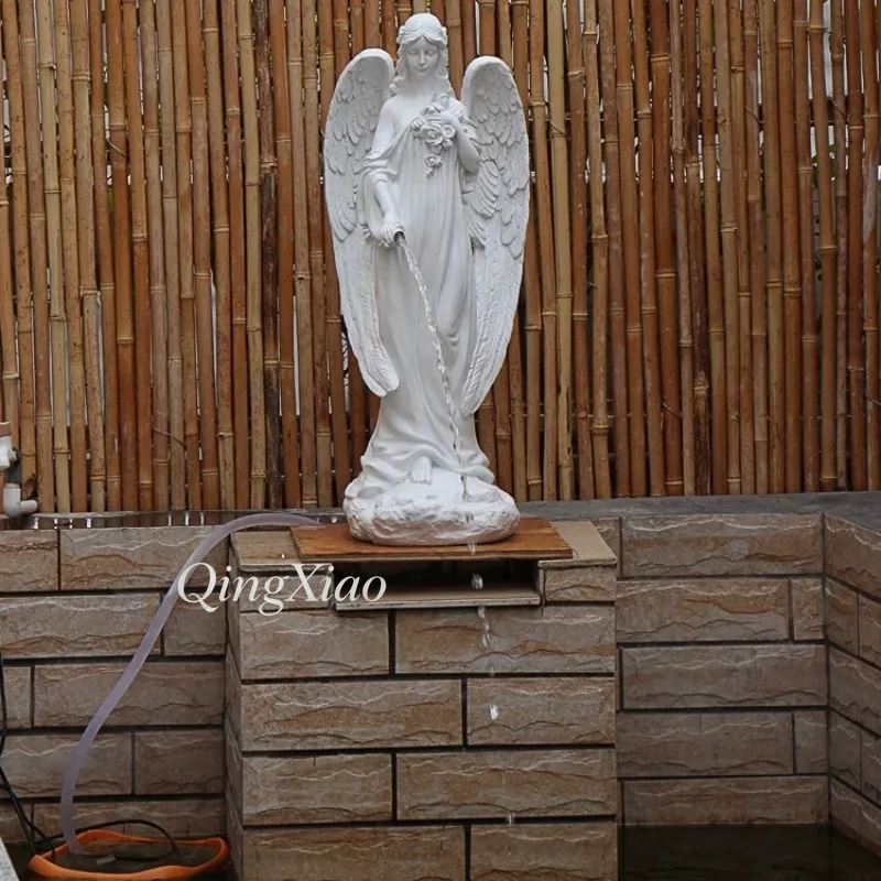 Фото Европейская скульптура ангела с водным фонтаном, декоративная статуя для двора, сада, пруда, уличного патио, украшение для водного ландшафта. №4