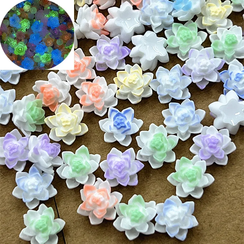

50 Pieces Of 12mm Multi-Color Resin Flowers Luminous Flowers Decorative Crafts Flat Back Cabochon Scrapbook DIY Accessories
