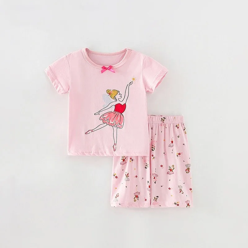 

2-8T Toddler Kid Baby Girls Clothes set Short Sleeve Top T Shirt Shorts set Homewear Cute Sweeet Cotton Clothing Set 2pcs Outfit