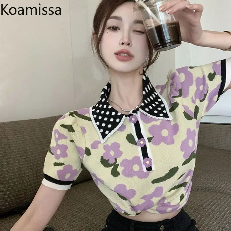 

Женский тонкий трикотажный пуловер Koamissa, с коротким рукавом, в Корейском стиле