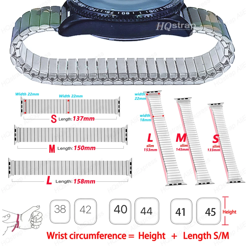 Elastic Watchband for Iwatch 40mm 44mm 42mm 45/49mm Stainless Steel Band for Apple Watch Series 8 7 6 5 4 3 Se Expansion Luxury