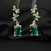 2022 new flower branch geometric fashion high end earrings for women luxury square zircon plant elegant ear jewelry