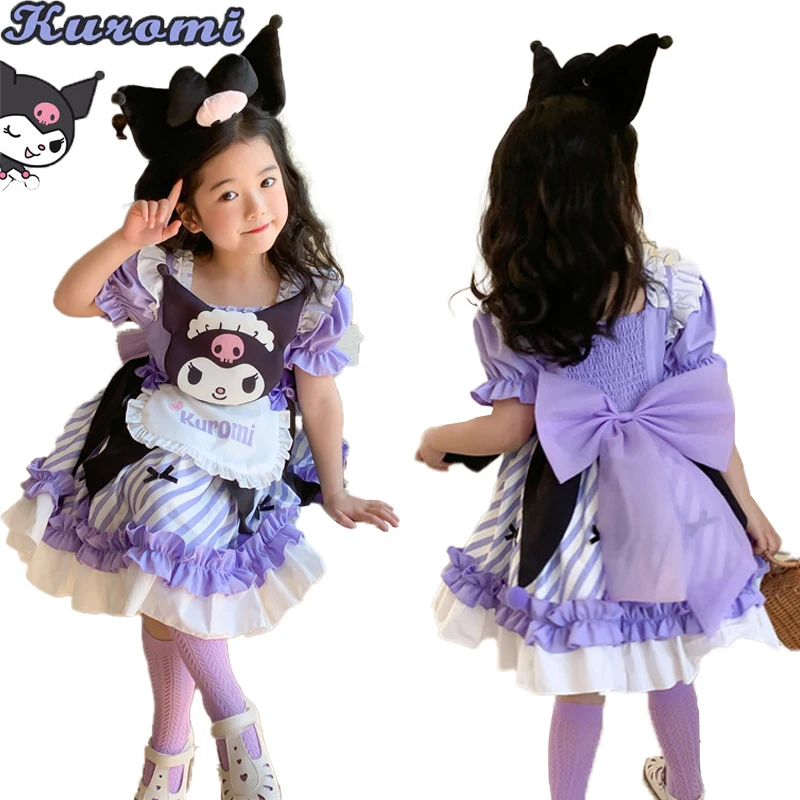 

Kawaii Sanrio Kuromi Cute детское Хлопковое платье мультфильм аниме Лолита Принцесса платья для детей детская одежда