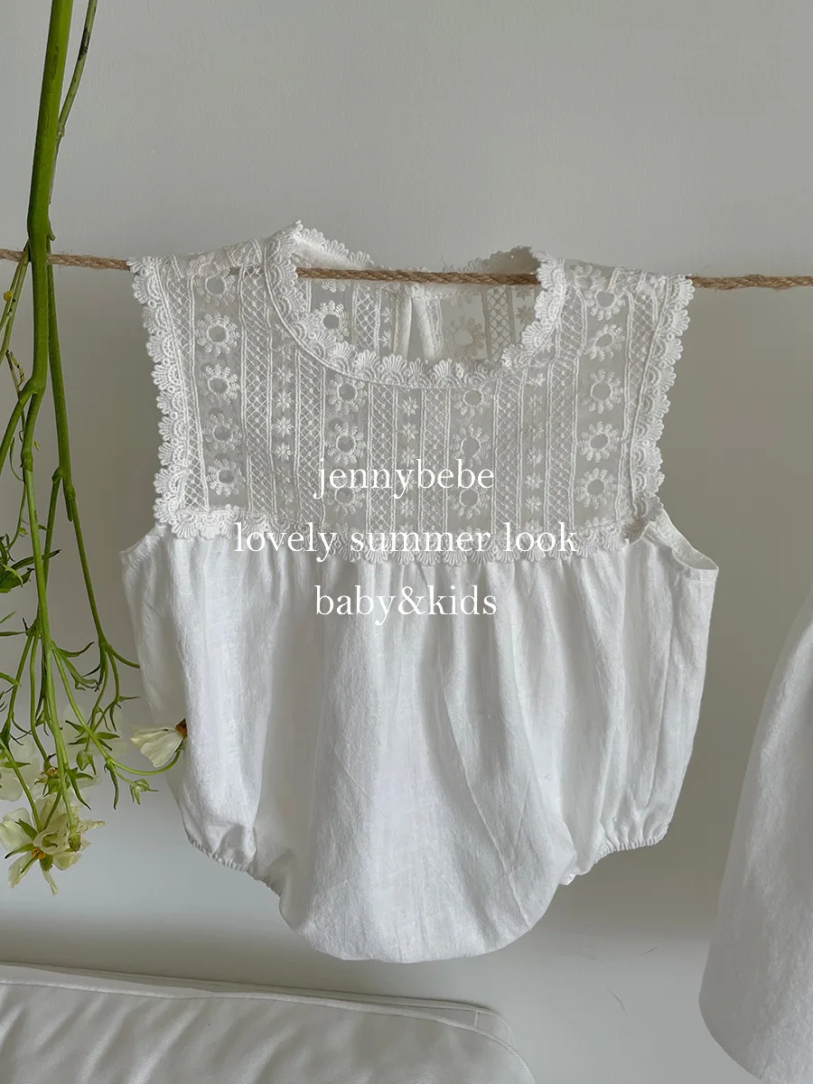 Summer  Solid Embroidery Girl Dress Baby Girl Sleeveless Cotton Romper Infant Girl One-piece Girl Birthday Outfit