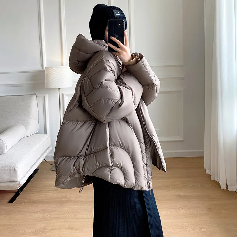 

Cloak Thick Bread Down Jacket Women's 2022 Winter Short Hooded Cocoon White Duck Down Jacket Casual Loose Oversized Coat Tide